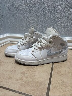 Jordan White and Light Gray Mid-Top Sneakers